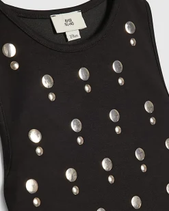 Girls Black Stud Tank Top