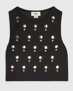 Girls Black Stud Tank Top