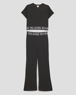 Girls Black T-Shirt And Flared Leggings Set