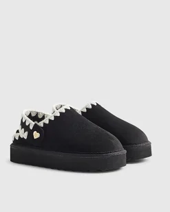 Girls Black Whipstitch Strap Slippers