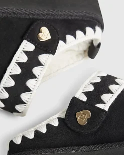 Girls Black Whipstitch Strap Slippers