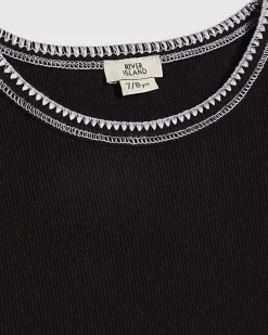 Girls Black Whipstitch Tank Top