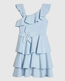 Girls Blue Asymmetric Tiered Dress