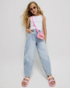 Girls Blue Barrel Leg Jeans