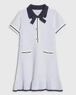Girls Blue Boucle Bow Dress