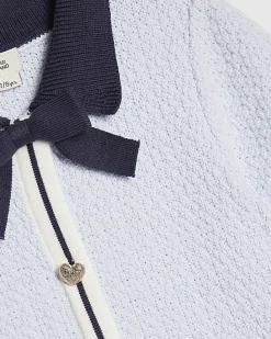 Girls Blue Boucle Bow Dress