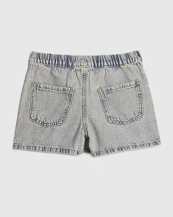 Girls Blue Bow Pleated Denim Skort