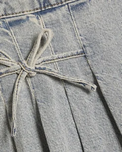Girls Blue Bow Pleated Denim Skort