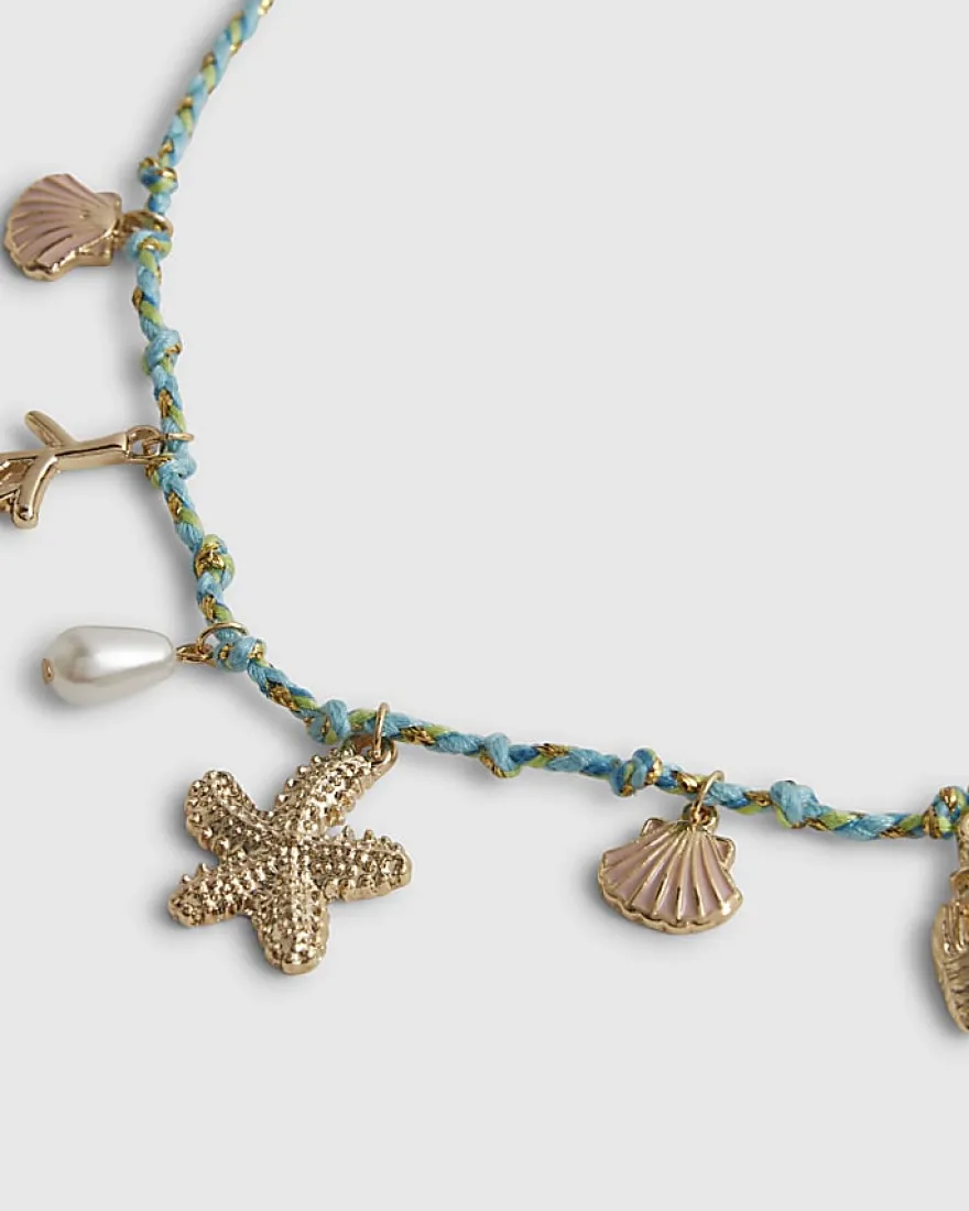 Girls Blue Corduroy Charm Necklace
