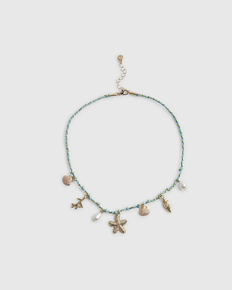 Girls Blue Corduroy Charm Necklace