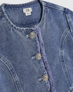 Girls Blue Denim Peplum Top Set