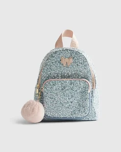Girls Blue Denim Sequin Backpack
