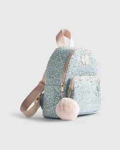 Girls Blue Denim Sequin Backpack