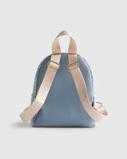 Girls Blue Denim Sequin Backpack