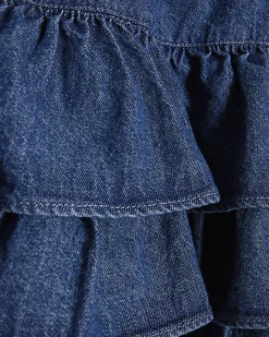 Girls Blue Denim Tiered Skirt