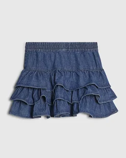 Girls Blue Denim Tiered Skirt