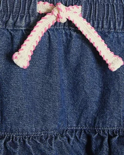 Girls Blue Denim Tiered Skirt