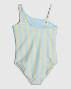 Girls Blue Dolphin Stripe Swimsuit