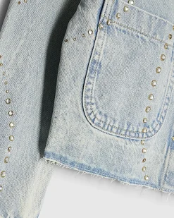 Girls Blue Embellished Denim Jacket