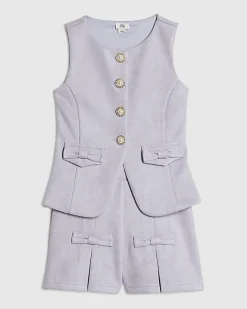 Girls Blue Faux Suede Waistcoat Set