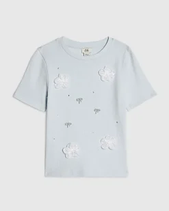 Girls Blue Floral Charm T-Shirt