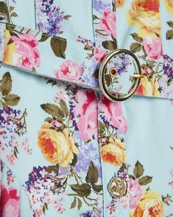 Girls Blue Floral Prom Cotton Dress