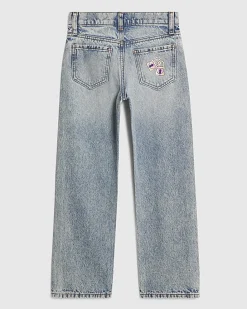 Girls Blue Graffiti Pom Straight Leg Jeans