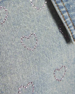 Girls Blue Heart Embellished Denim Jacket