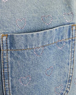 Girls Blue Heart Embellished Denim Jacket