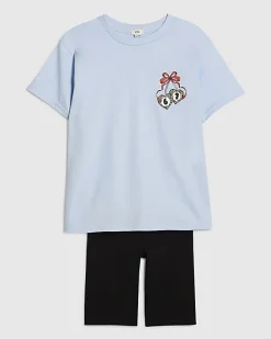 Girls Blue Leopard Girls Club 67 T-Shirt Set