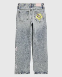 Girls Blue Neon Graffiti Straight Jeans