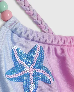 Girls Blue Ombre Sequin Shell Bikini Set
