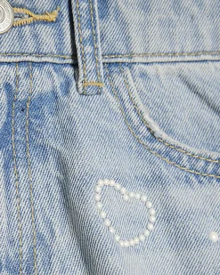 Girls Blue Pearl Denim Shorts