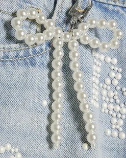 Girls Blue Pearl Denim Shorts