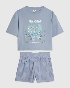 Girls Blue Shell Print Towelling Set