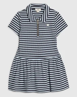 Girls Blue Stripe Polo Shirt And Skirt Set