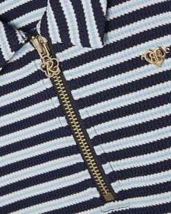 Girls Blue Stripe Polo Shirt And Skirt Set