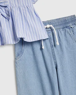 Girls Blue Striped Top And Jeans Set