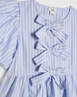 Girls Blue Striped Top And Jeans Set