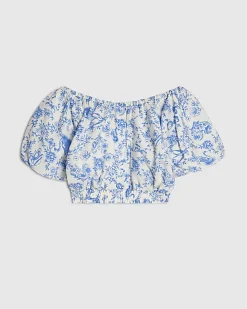 Girls Blue Toile Print Crop Top