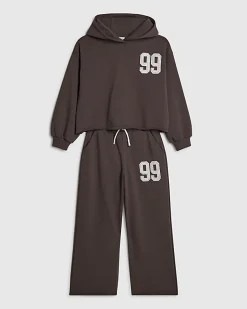 Girls Brown 99 Number Hoodie Tracksuit Set
