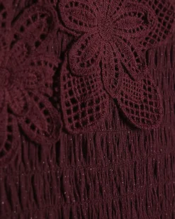 Girls Brown Asymmetric Crochet Flower Dress