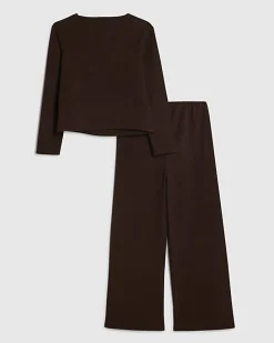 Girls Brown Cosy Ribbed Sweatshirt Set