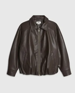 Girls Brown Faux Leather Bomber Jacket