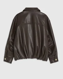Girls Brown Faux Leather Bomber Jacket