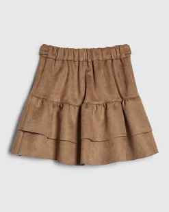 Girls Brown Faux Suede Belted Skirt
