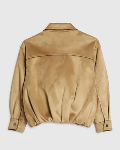 Girls Brown Faux Suede Bomber Jacket