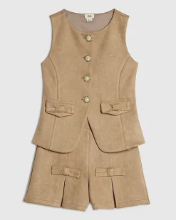 Girls Brown Faux Suede Waistcoat Set