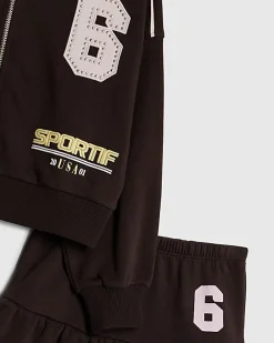 Girls Brown Graffiti Bomber Set