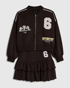 Girls Brown Graffiti Bomber Set